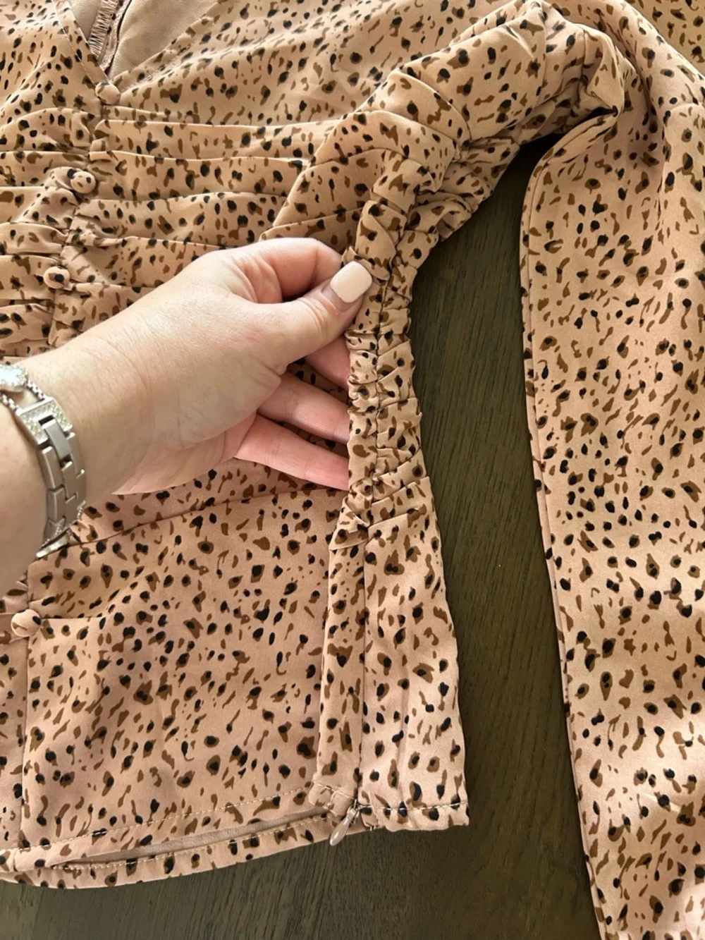 ASTR the label leopard print cinch front puff sleeve top blouse cream brown